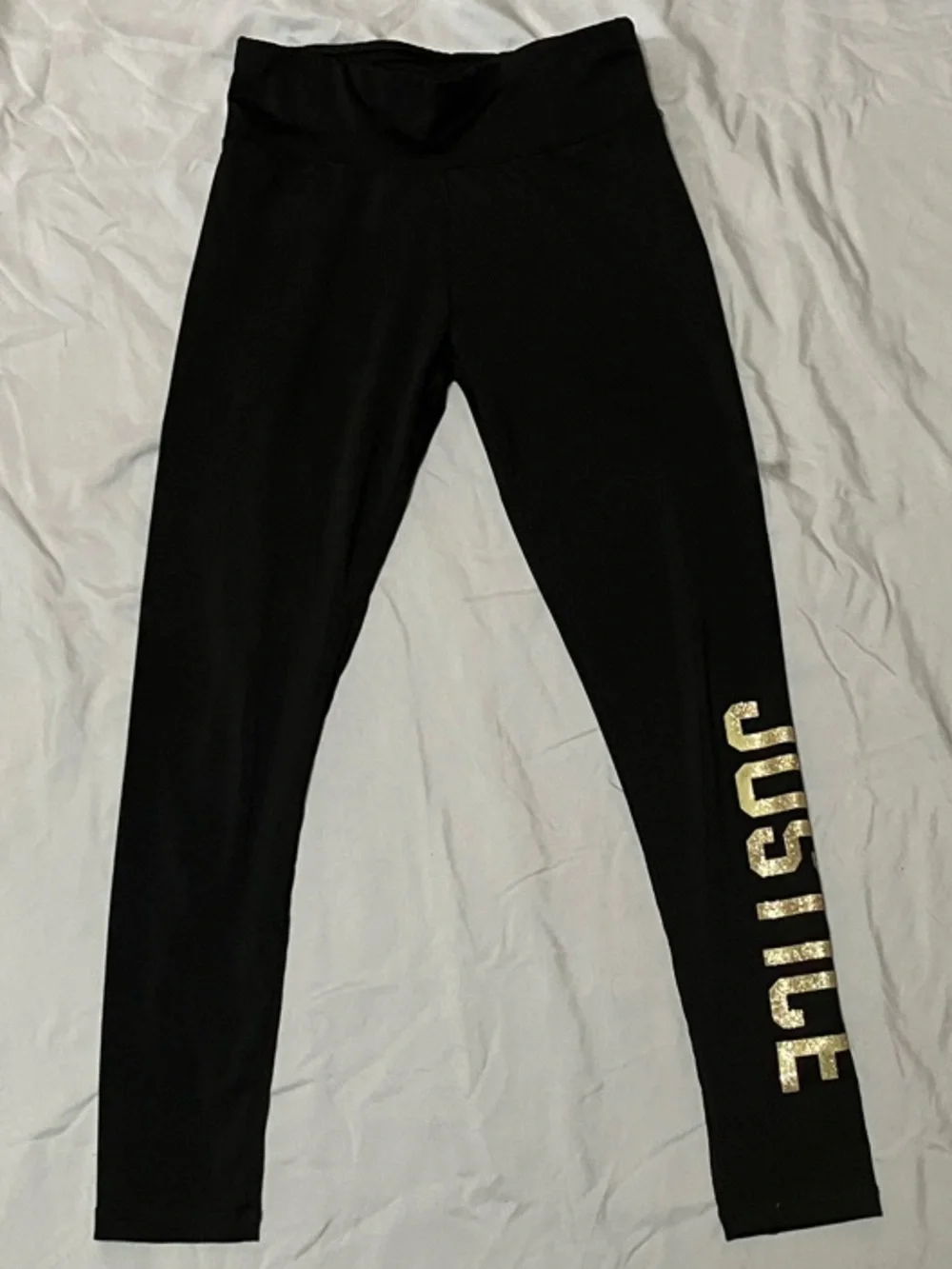 Justice Black Leggings with Gold Logo Print